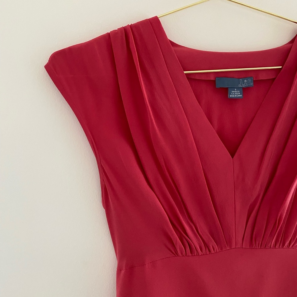 Lil anthropologie Silk Pink Elegant Red V-Neck Dress smocked tie small - Picture 2 of 9